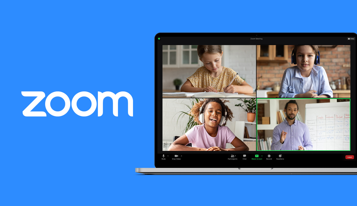 laptop screen with four faces in video conferencing squares