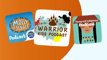 smiling man with two young girls looking at a device