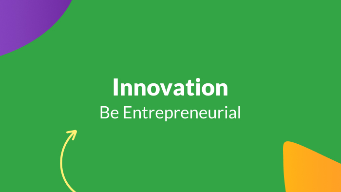 Text on green background: Innovation, be entrepreneurial