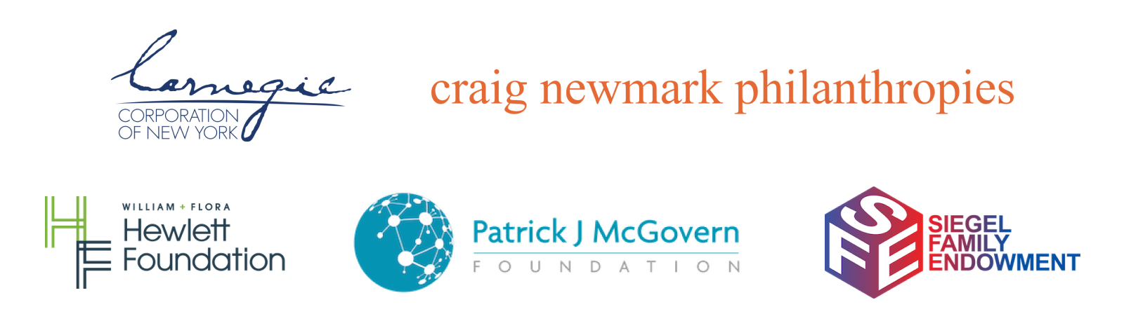 Images of sponsors, including the Craig Newmark foundation