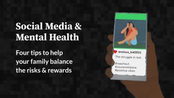 Cartoon phone with picture of teen with her head in her hands